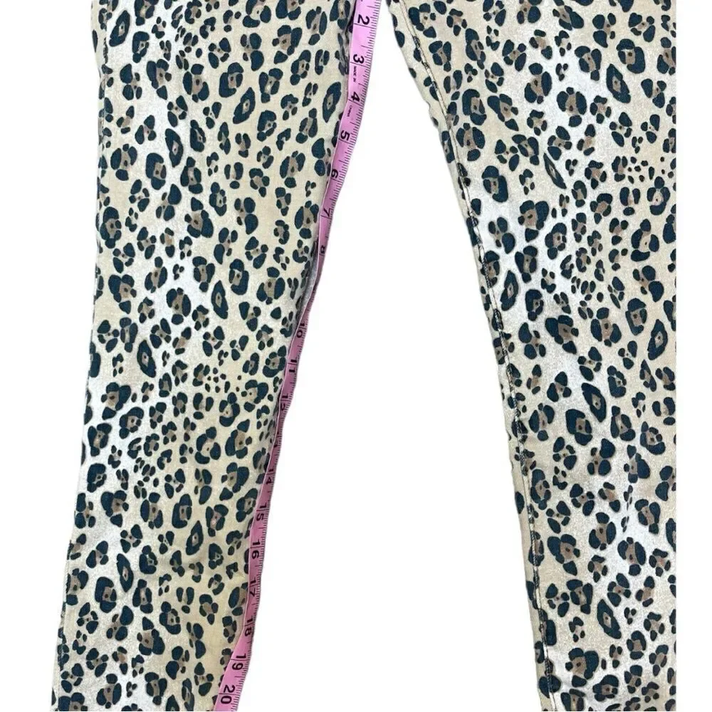 Gap Animal Leopard Print Sz 12 Super Skinny Ankle Jeans Raw Hem EUC Adjustable